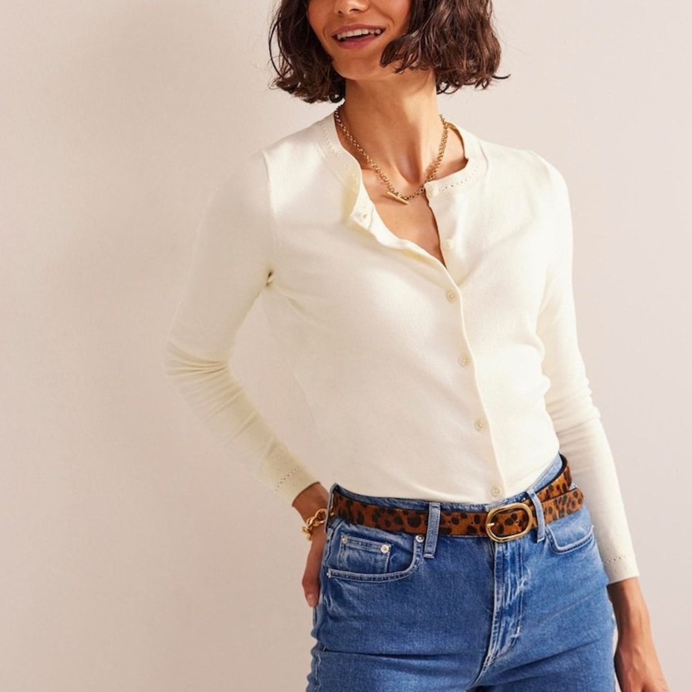 New Boden Catriona Cream Button Down Women's Cardigan Size Medium - Picture 2 of 16